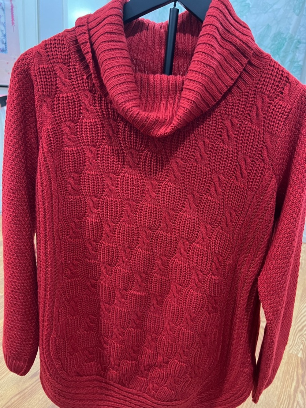Allison Daley Red Cable-Knit Cowl Neck Sweater